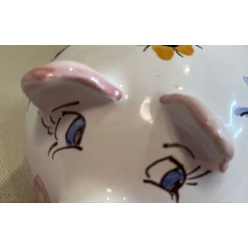 Ceramic Slovenska‎ Folk Art Piggy Pig Bank Figure Colorful Floral Hearts